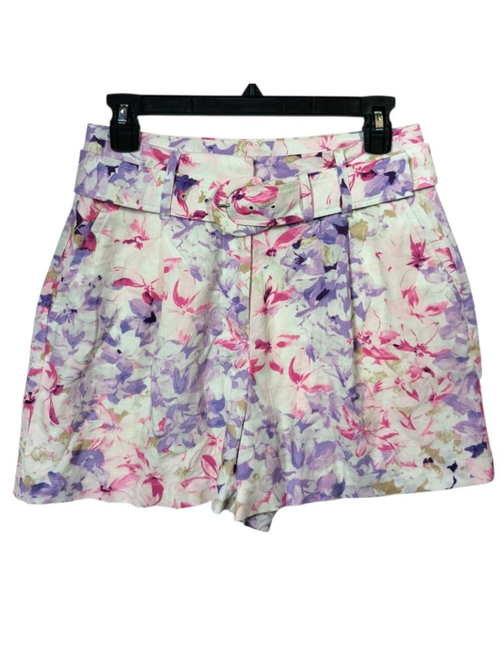 Express Womens Size 4 Floral Linen Blend High Rise Shorts Belted Fully Lined